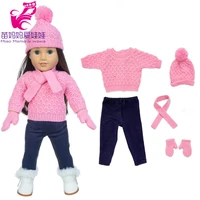 18 girl doll clothes pink sweater scarf hat gloves winter set for baby dolls new year clothes toy gift