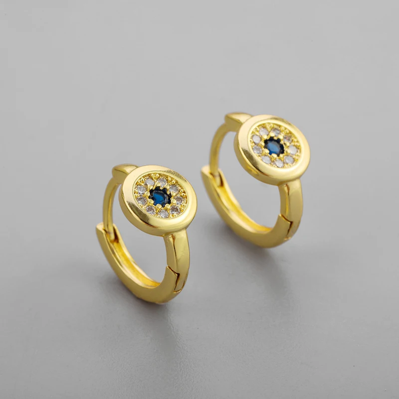 

925 Stamp Silver Blue CZ Eyes Hoop Earring for Women Men Gold Round Ear Jewelry Wholesale