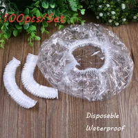 100pcsbag new elastic transparent one off waterproof shower cap bathing salon spa hat disposable bathroom hat hair care