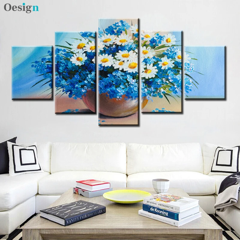

5 panels abstract floral canvas paintings and prints modern minimalist alpine orchid poster wall art pictures home decoration