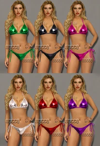 Соблазнительное блестящее нижнее белье из ПВХ с металлическим покрытием из искусственной кожи, костюмы, нижнее белье, Комплект бюстгальтеров для порно-танцев на шесте, соблазнительное женское бикини