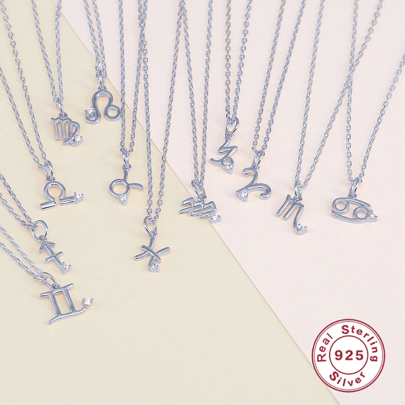 

AIDE 925 Sterling Silver Necklace For Women Fashion 12 Constellations Clavicle Chain Necklaces Collares Fine Jewelry naszyjnik