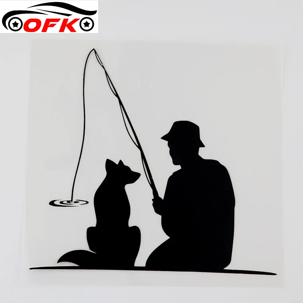 

Fisherman with Dog Pet Fishing Vinyl Car Sticker Black/Silver 14.8CMX13.7CM