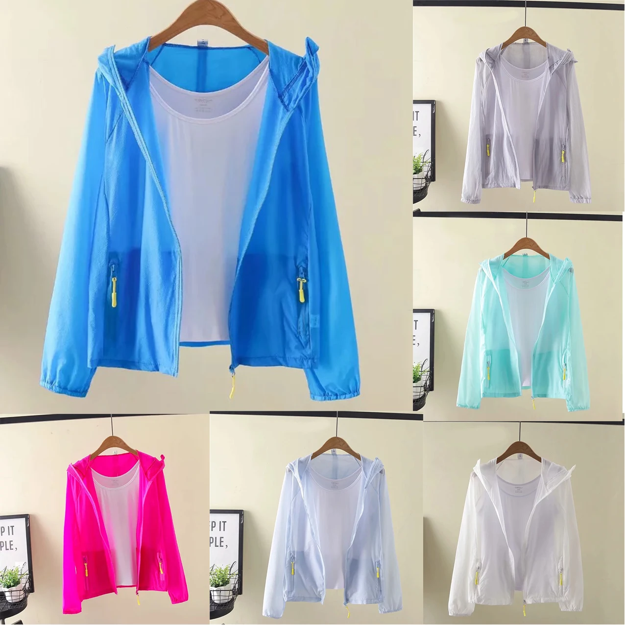 

Women Cycling Windbreaker Jacket Full Zipper Hooded Sunscreen Running Fishing Jacket Coat Solid Color Outdoor Sport Jacket