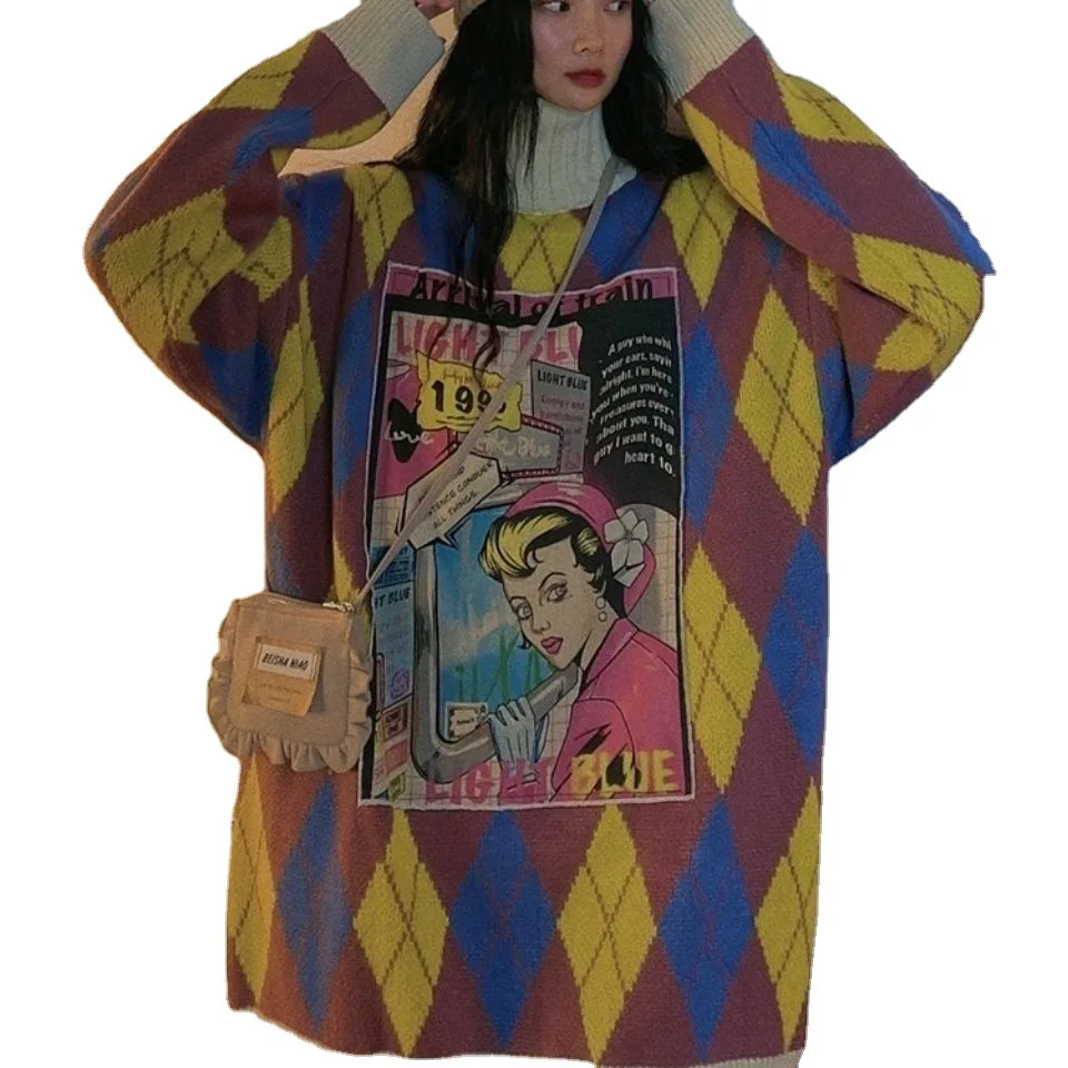 

Retro Thicken Autumn Winter Women Sweater Loose Mid-length High Collar Trend Female Pullover Coats