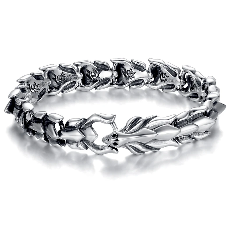 

New Silver Dragon Men Bracelet Domineering Personality Trendy Retro Men's Keel Street Handmade Jewelry Accessory