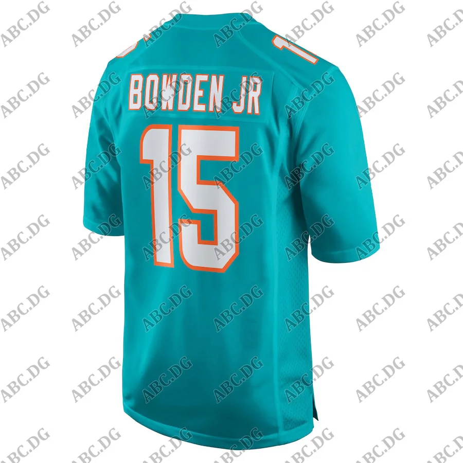 

Customized Stitch American Football Jersey Men Women Kid Youth Miami Lynn Bowden Jr. Aqua Team Game Jersey