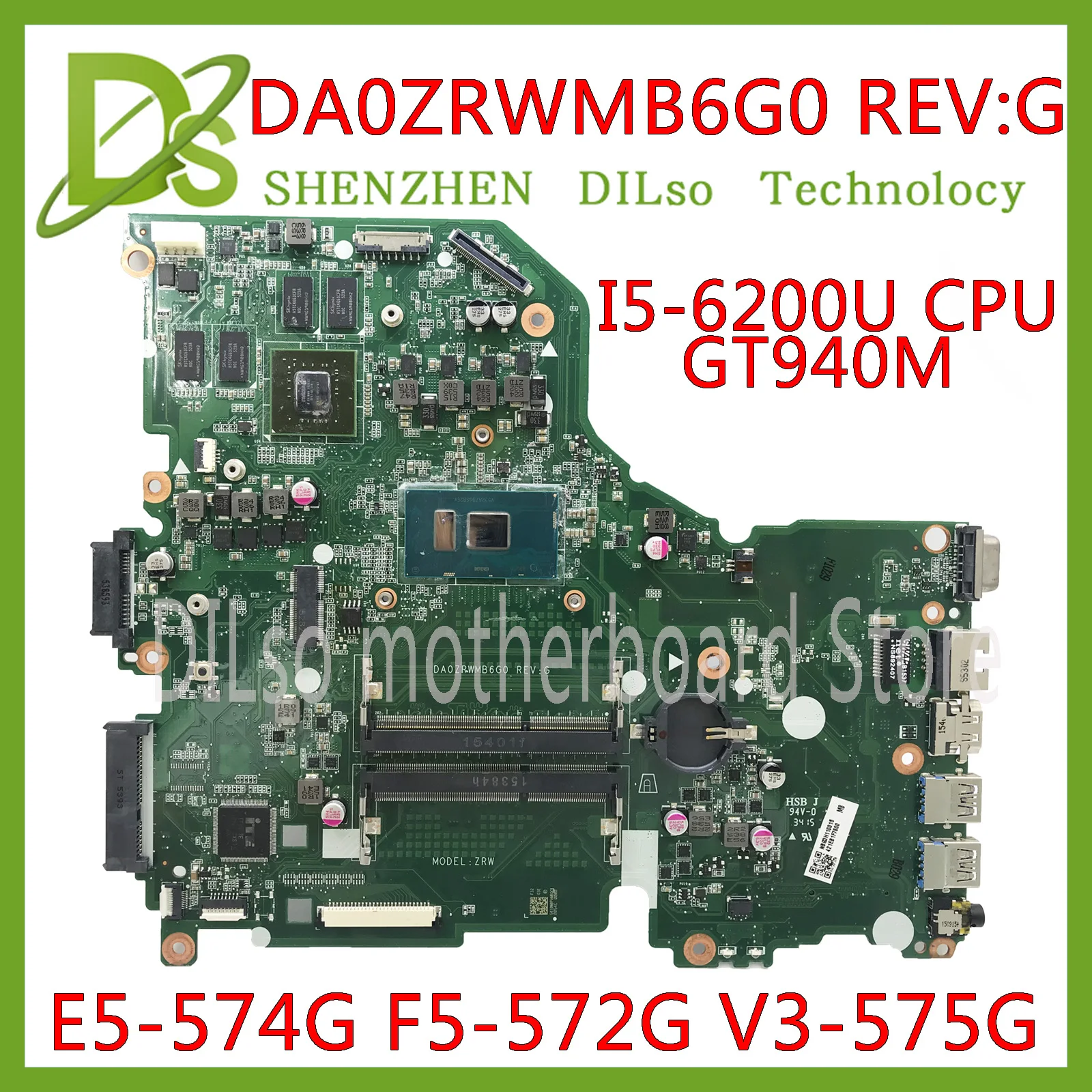 

KEFU E5-574G Mainboard For Acer Aspire E5-574 E5-574G F5-572 V3-575 V3-575G Motherboard I5-6200U CPU DA0ZRWMB6G0 Test original