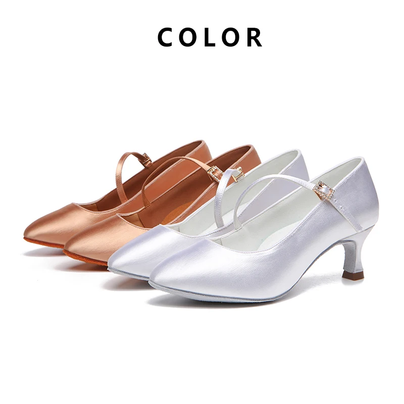 Women Latin Dance Shoes SILK Ballroom Modern Pole Dance Shoes Salsa Tango Middle Heel Closed Toe Latin Shoes For Girls Ladies