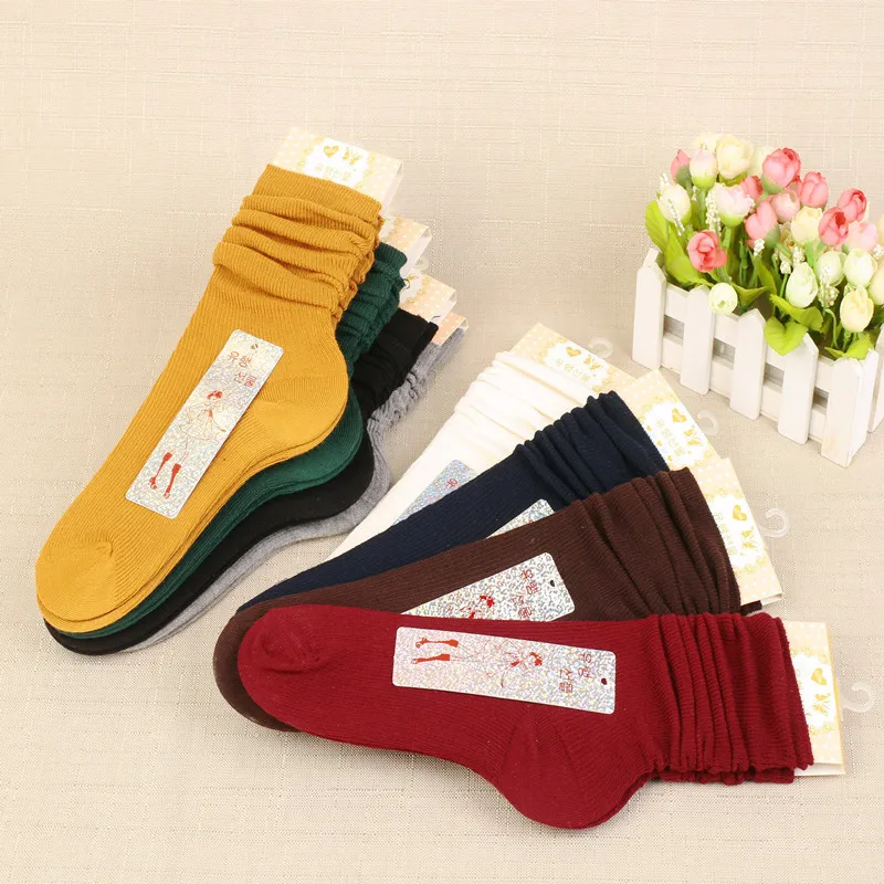 2 Pairs Women's Pile Soft Fashion Long tube Sock autumn and winter cotton thin Solid color etro Sensual boots socks | Женская одежда