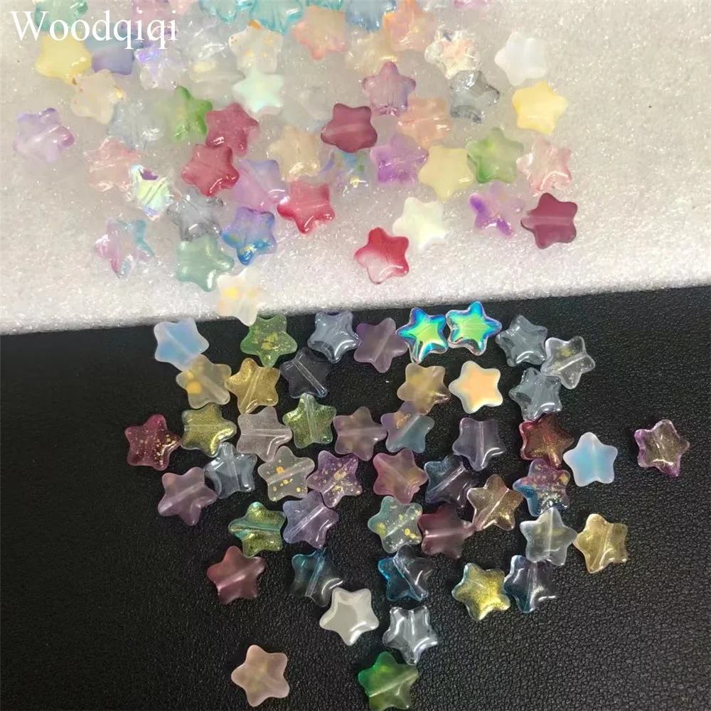 

100pcs mix color star heart butterfly lampwork beads glass beads 8mm 2 holes DIY handmade accessories