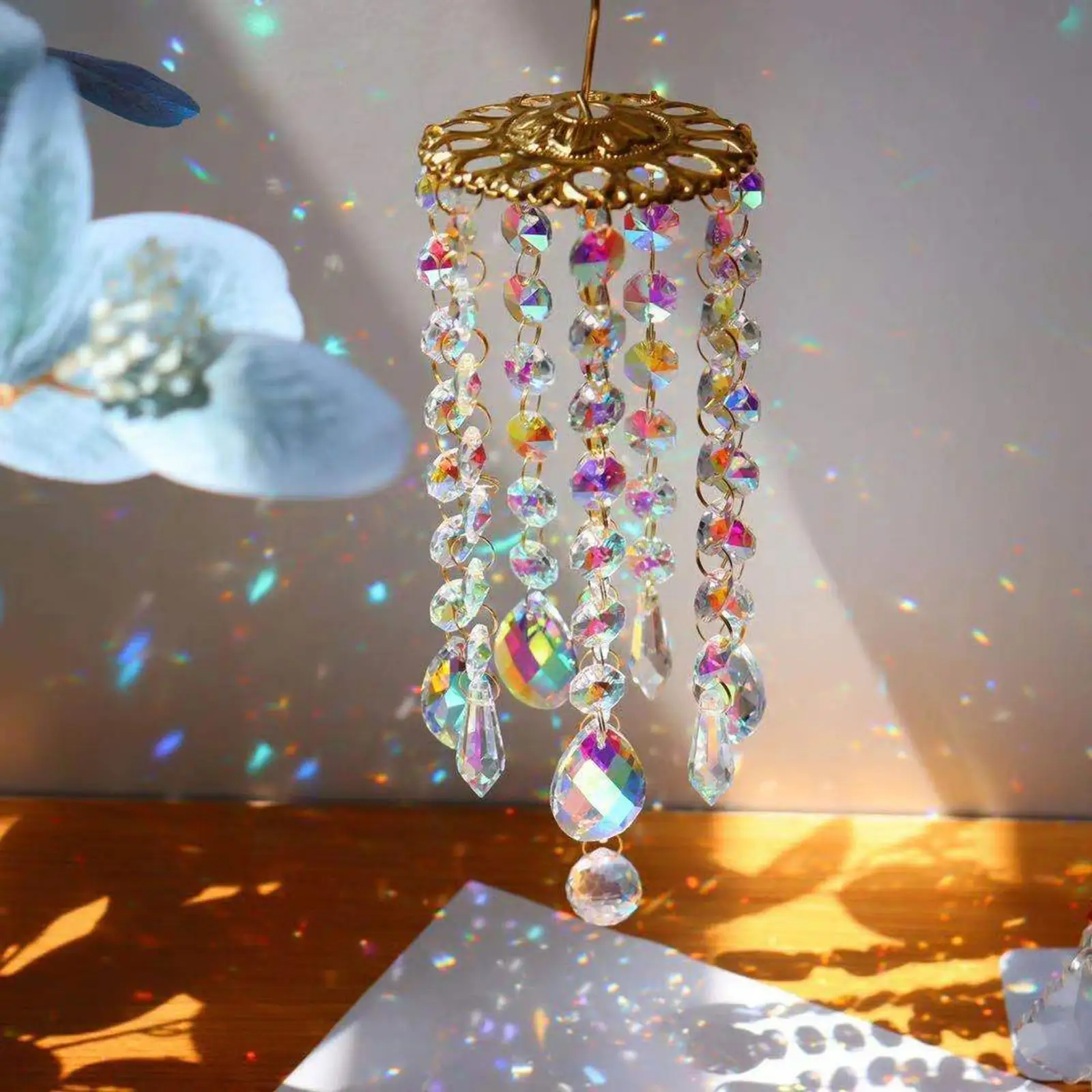 

Colorful Shiny Crystal Wind Chrimes Garden Patio Yard Tree Window Home Prism ing Pendant Decorative Suncatchers