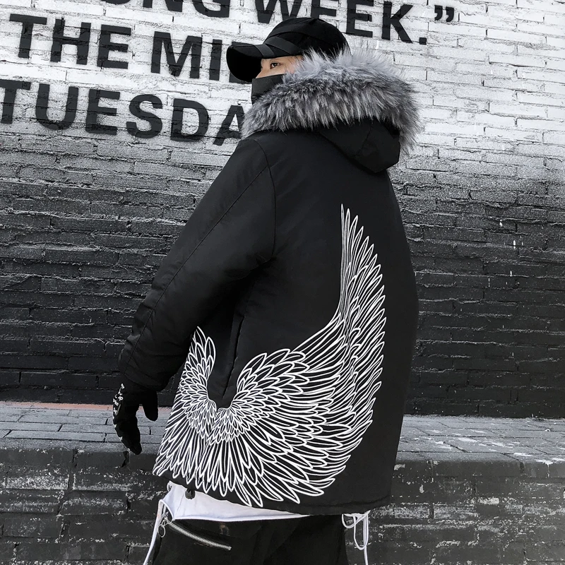 Мужская зимняя куртка с принтом Крылья толстая хлопковая парка 2019 | одежда