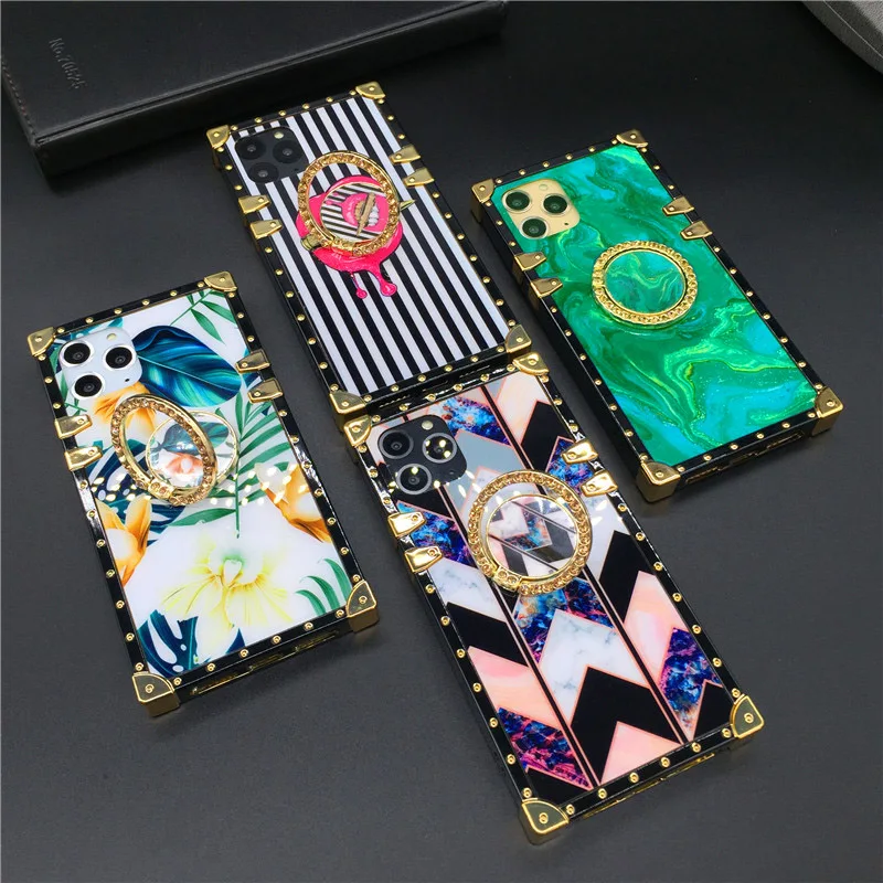 Модный чехол Fashion Lips Flower Plant Silicone Gold Square для Huawei Mate 20 PRO 40 30 P40 Lite P30 Pro Honor 50 V30 Y6P Y7A Y9 on.