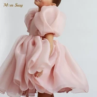 fashion girl princess vintage dress tulle child vestido puff sleeve pink wedding party birthday tutu dress child clothes 1 10y