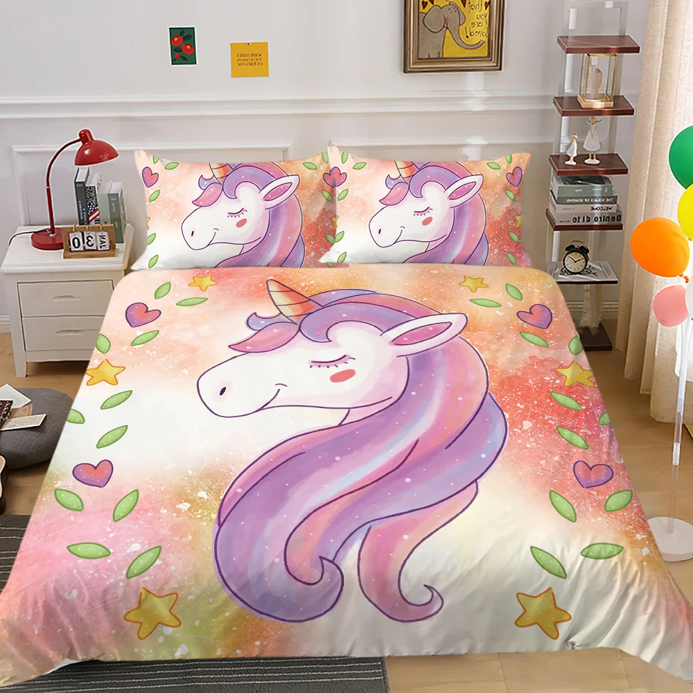 

3D Unicorn Bedding Set King Queen Size Duvet Cover Set Boys Girls Child Bedclothes Bedroom Decoration