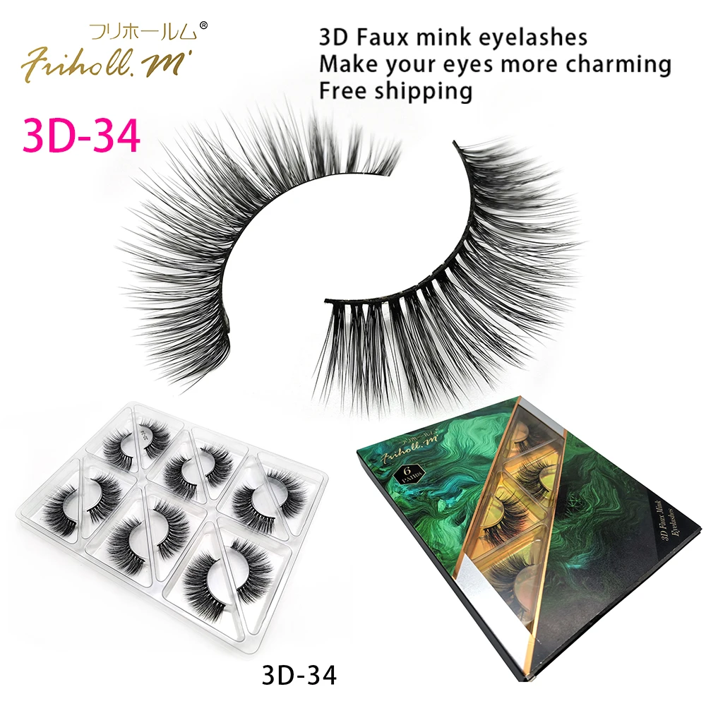 3D-34 Friholl. m шелковые ресницы, 6 пар, натуральные норковые 3d накладные ресницы для наращивания, личная этикетка, 3d синтетические шелковые ресницы - Цвет: 3D-34