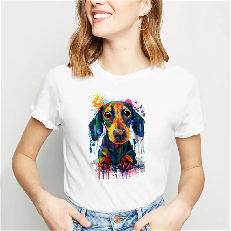 

Women T-Shirt Watercolor Jack Russell Terrier Animal Print Oversized T-Shirt Female Harajuku Graphic T-Shirt with Short Sleeves