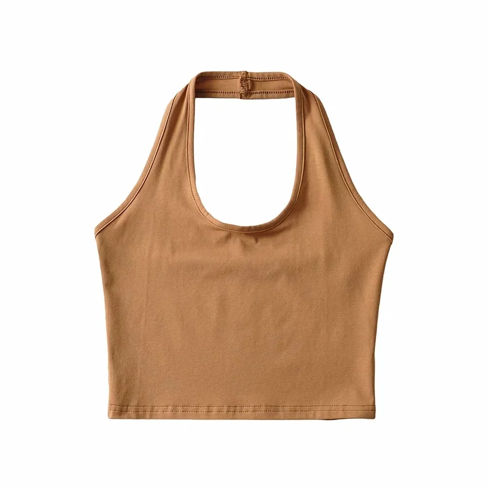 

New sexy open back hanging neck small suspender vest women's solid color open navel sleeveless vest MJTB3