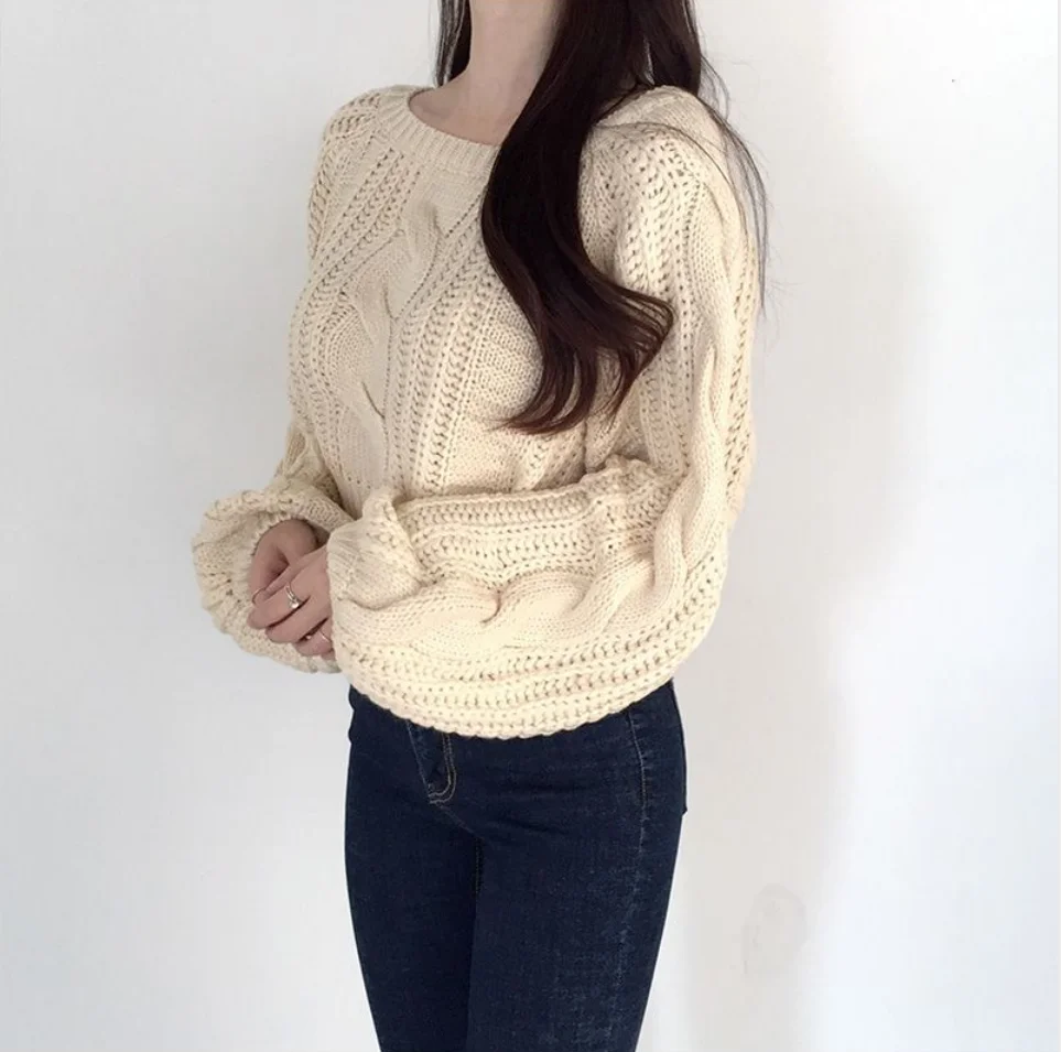 Neploe Pull Femme свободная короткая перекрестная вязка Топы Женские однотонные цветной фонарь свитер с длинными рукавами женские корейские модные новые уличные