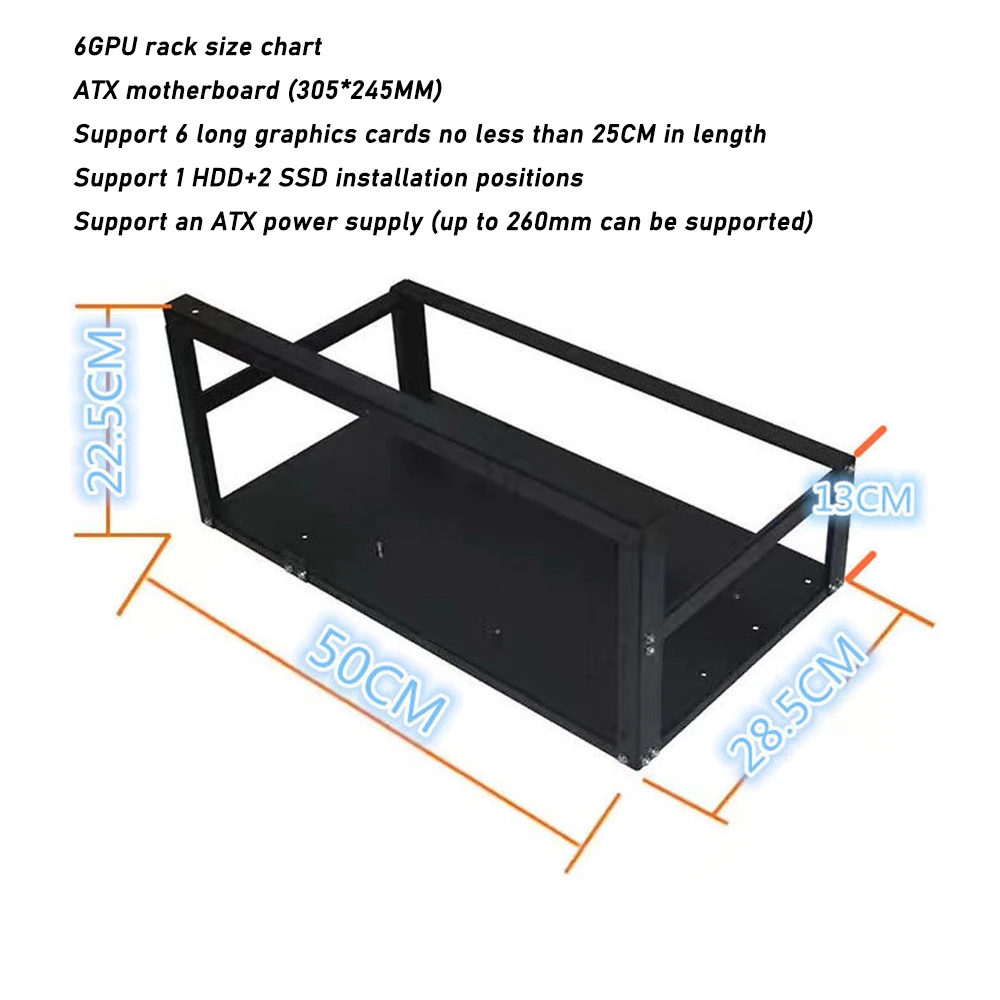 

6GPU Open Air Mining Machine Case Frame Transfer Mining Rack Miner Coin Ring Support for ETH/PSU/ATX Accessories Frame Rig Case