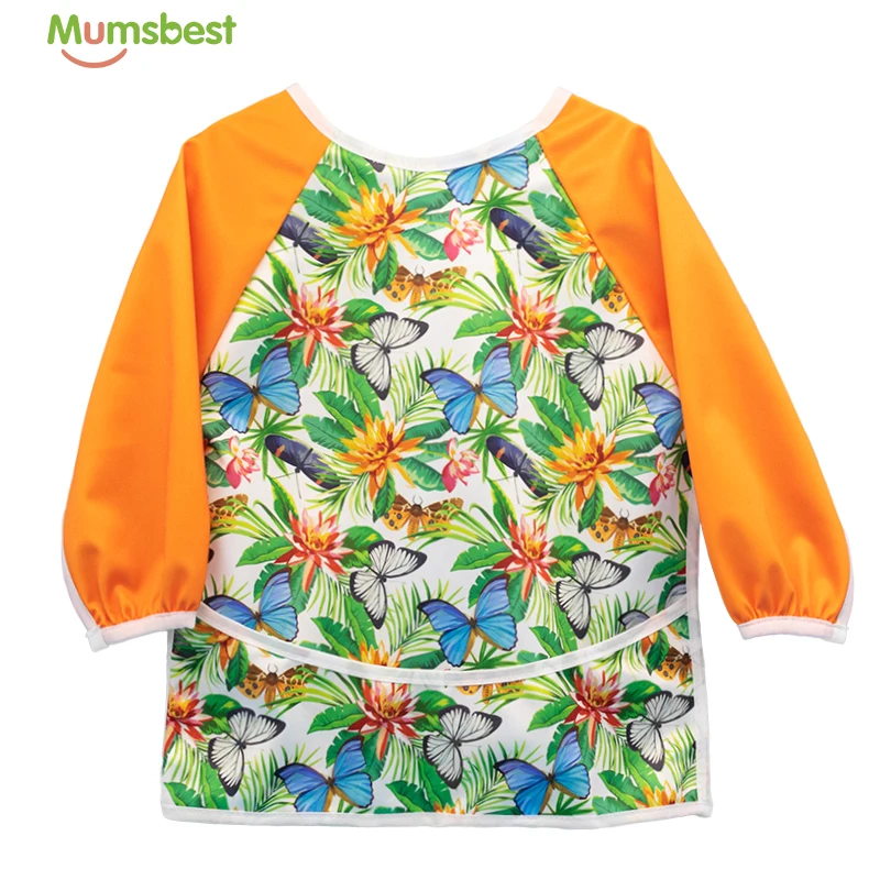 

[Mumsbest]New Long Sleeved Baby Pinafore Waterproof Washable Baby Bib Toddler Antifouling Bib Smock Baby Stuff Bibs For Children