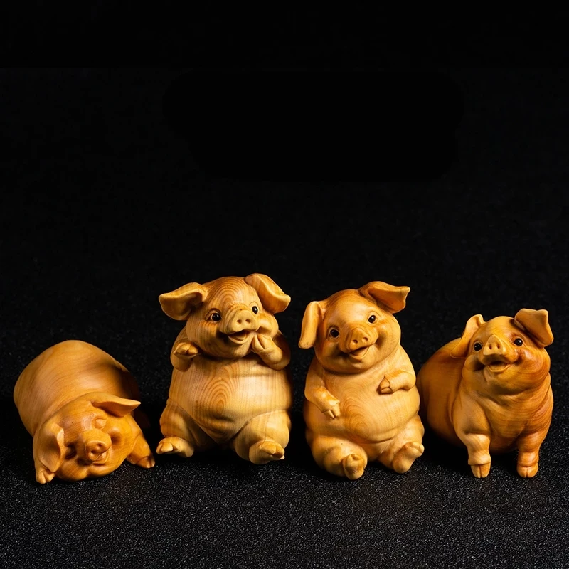

Boxwood 7cm Lovely Pigs Sculpture Animals Wood Statue Lucky Piggy Home Decore