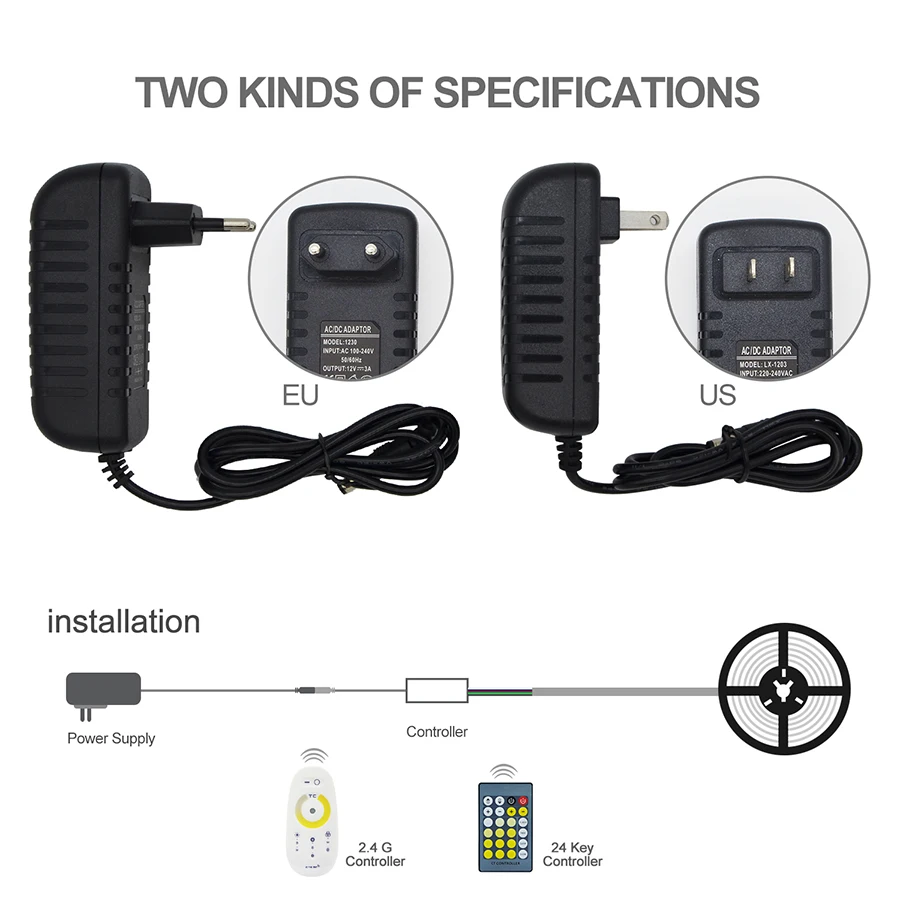 

CCT LED Strip Set 12V SMD 5050 60Leds/m Led Light Tape Ribbon+2.4G/24 Key Remote Controller Waterproof / Non Waterproof
