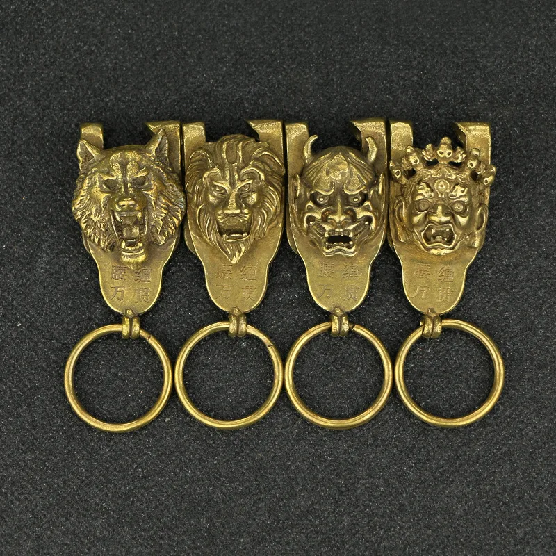 

52Mm Curio China Bronze Animal Lucky Beast Wolf Head Leather Belt Buckle Pendant Mascot Amulet Decoration