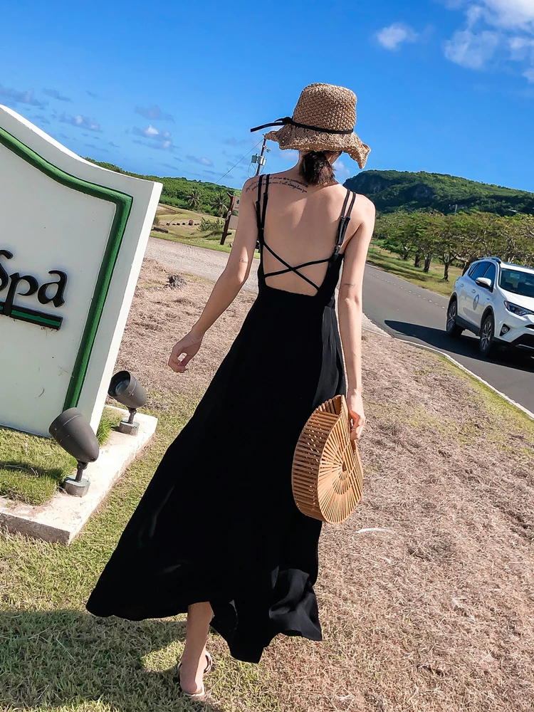 

Seaside Holiday Dress Beach Skirt Female Super Fairy 2021 Summer Mid-length New Backless Long Skirt Summer