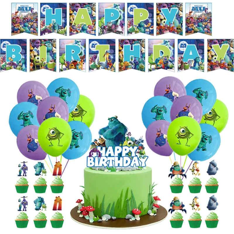 

Big Eye Monster School Theme Party Decoration Birthday Party Supplies Set Cartoon Anime Funny Balloon Banner and Cake Topper