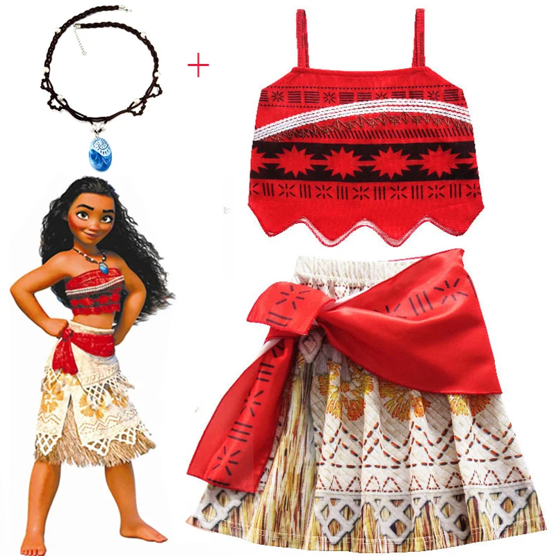 Hot Baby Girls Moana Cosplay Costume For Kids Vaiana Princess Dress Clothes With Necklace Halloween Costumes Gifts Girl | Тематическая