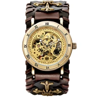 shenhua retro gothic bronze skeleton automatic mechanical watch men steampunk self winding clock tourbillon watch reloj hombre