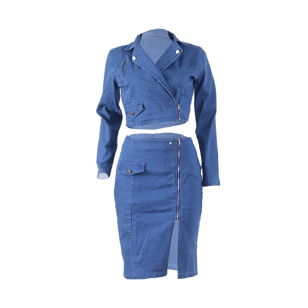 Модный женский короткий костюм с длинным рукавом стильные юбки из потертой