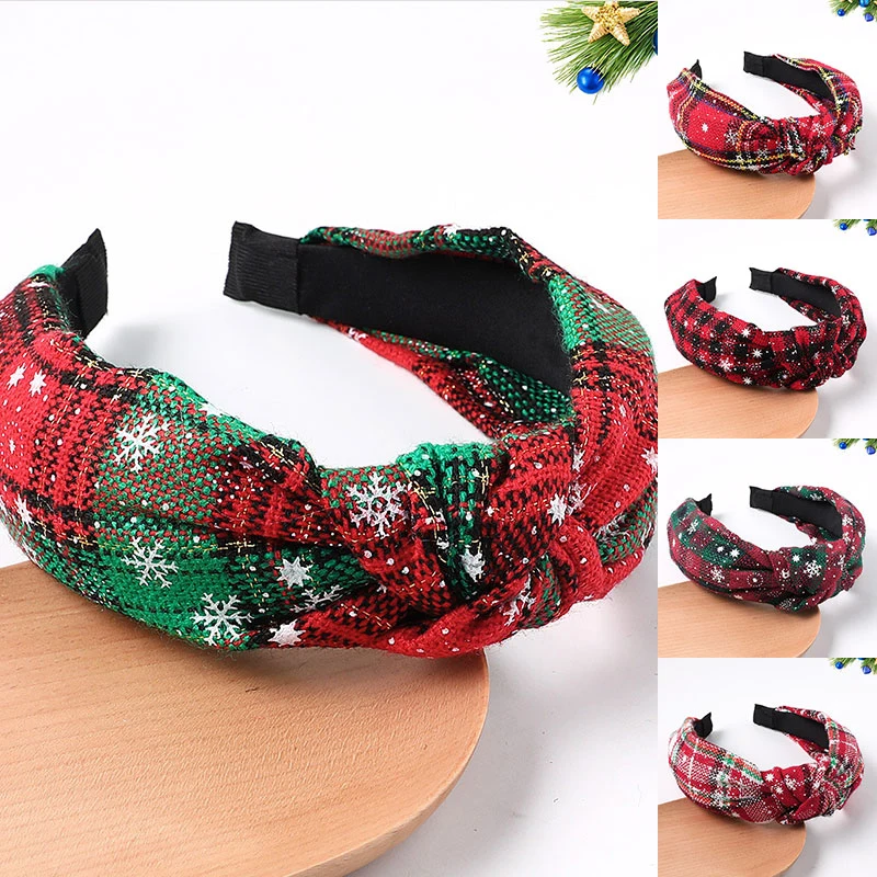 

Versatile Style Knotted Wide-brimmed Hair Hoop Center Knot Turban Hair Accessories Christmas Nice Headband Xmas Print Head Hoop