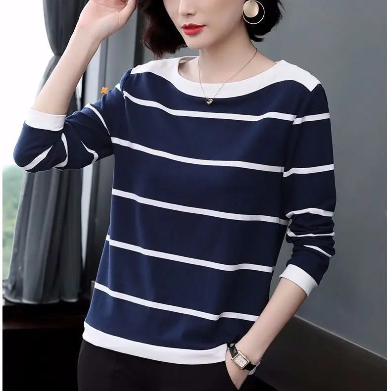 Женская Повседневная футболка в синюю и белую полоску женские свободные
