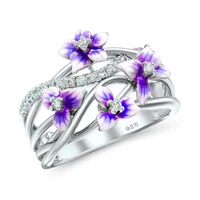 new violet flower color epoxy paint ring diamond encrusted engagement ring for women
