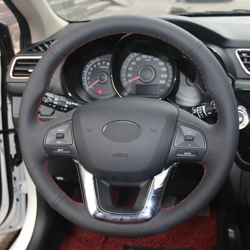 Сшитый вручную черный кожаный чехол на руль для Kia K2 Kia Rio 2011-2013