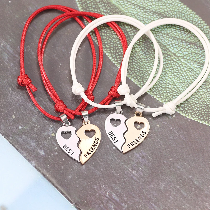

2021 New Charm 2 Pcs/Set Best Friends Bracelets For Women Girls Hollow Out Heart Shape Pendant Bangles Bff Forever Jewelry Gifts