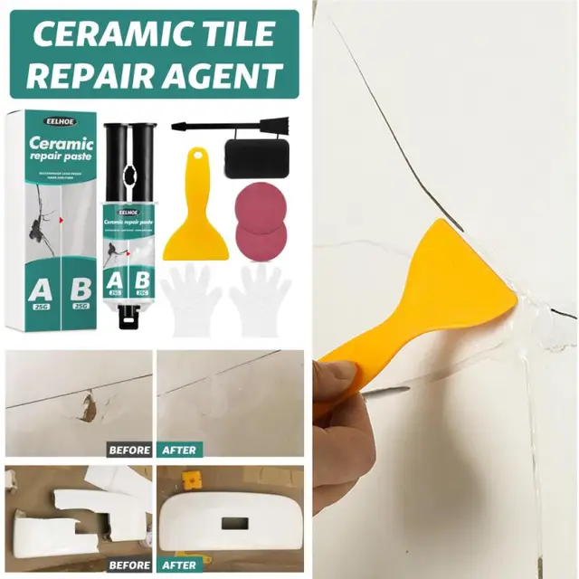 AB Tile Repair Agent Paste Floor Toilet Bathroom Sink Tile Repair for Fiberglass Porcelain Ceramic Fix Crack Repair Glue Set 2