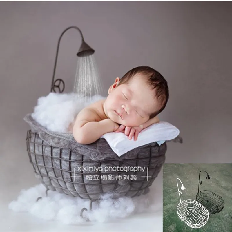Newborn Iron Basket Shower Bathtub Novelty Posing Sofa Baby Photography Props Accessories Baby's Growth Memorial Gift For Child