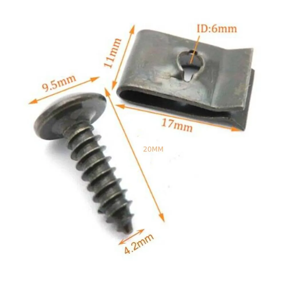 

20pcs/set Metal U-type Clip With Screw Car Bumper Fender Trim Panel Fasteners Electric Vehicle Replacement Accessories