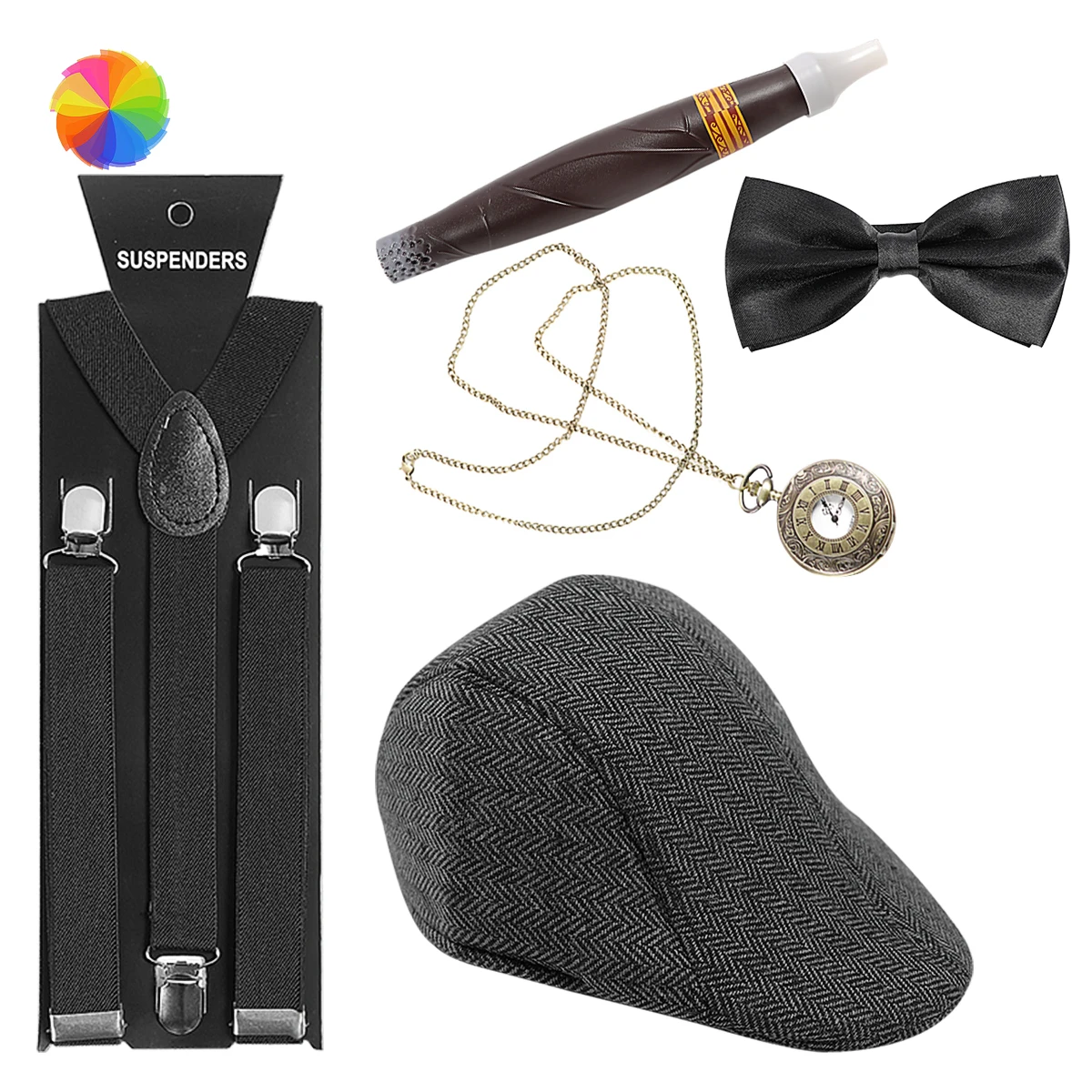 

Men Party Props 1920S Theme Cosplay Stage Performance Watch Suspender Tie Costumes Accessories Set XBFF