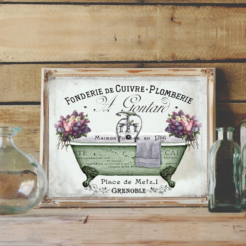 Винтажная потертая викторианская Ванна во французском стиле холст эстетическая