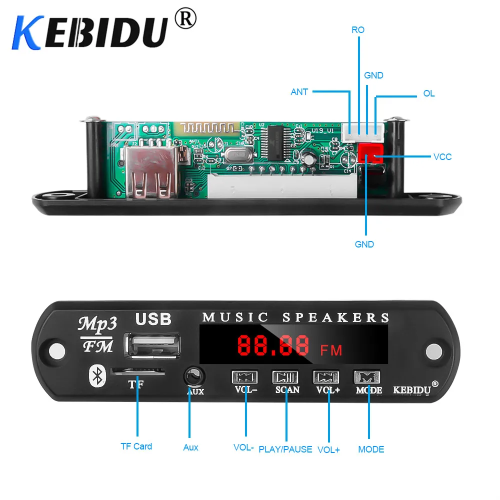 Беспроводной Bluetooth MP3 WMA декодер KEBIDU плата 5-12 В модуля USB TF радио MP3-плеер + кабель