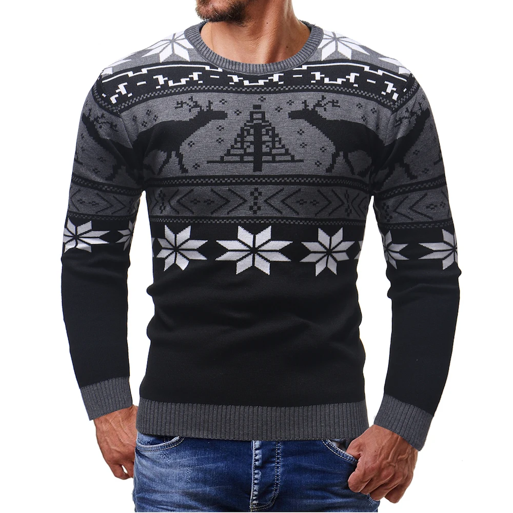Christmas Cotton Printing Sweater Men 2019 Autumn Winter Jersey Jumper Pullover O-neck Knitted Sweaters | Мужская одежда