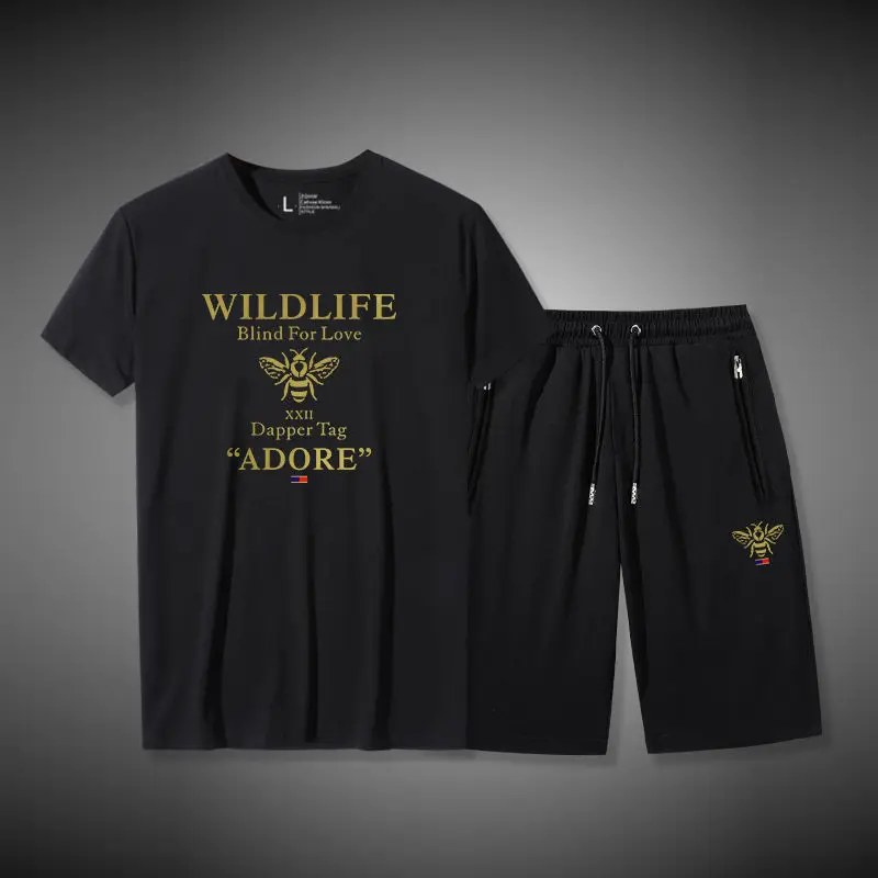 

Short sleeve shorts suit sports pants men's Embroidery loose casual trend summer running big size trendy two piece set