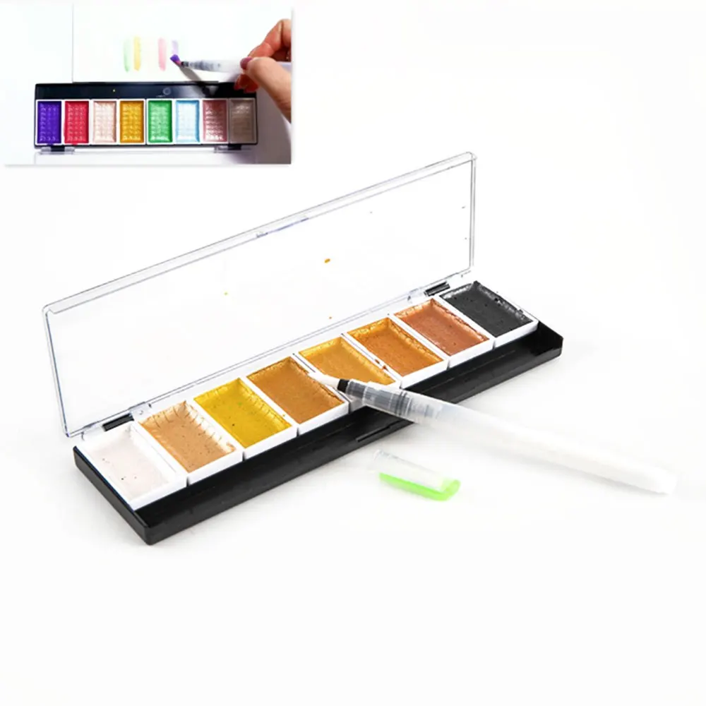 

5/8Colors Solid Watercolor Set Metallic Gold Pearl Pigment Paint with Paint Brush Professional Painting Tool Stationery Supplies