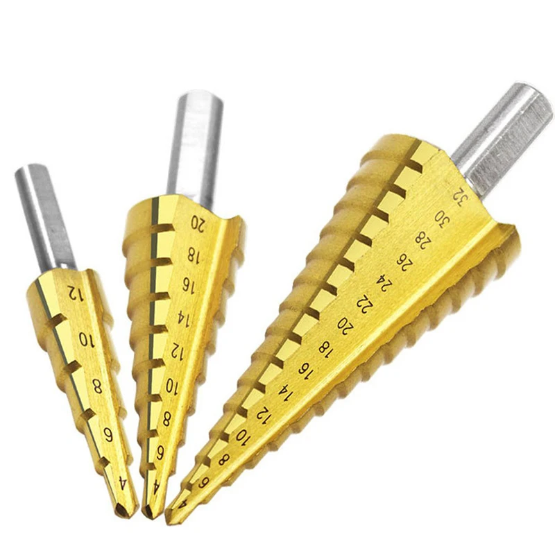 4-12mm 4-20mm 4-32mm High Quality Titanium Drill Bit Drilling Tools Metal High Speed Steel Wood Hole Cutter Cone Drill 3Pcs/Set