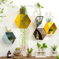 creative iron hanging hexagon plant pots shelf flower pot childrens room wall storage hanging flower vase home wall decoration